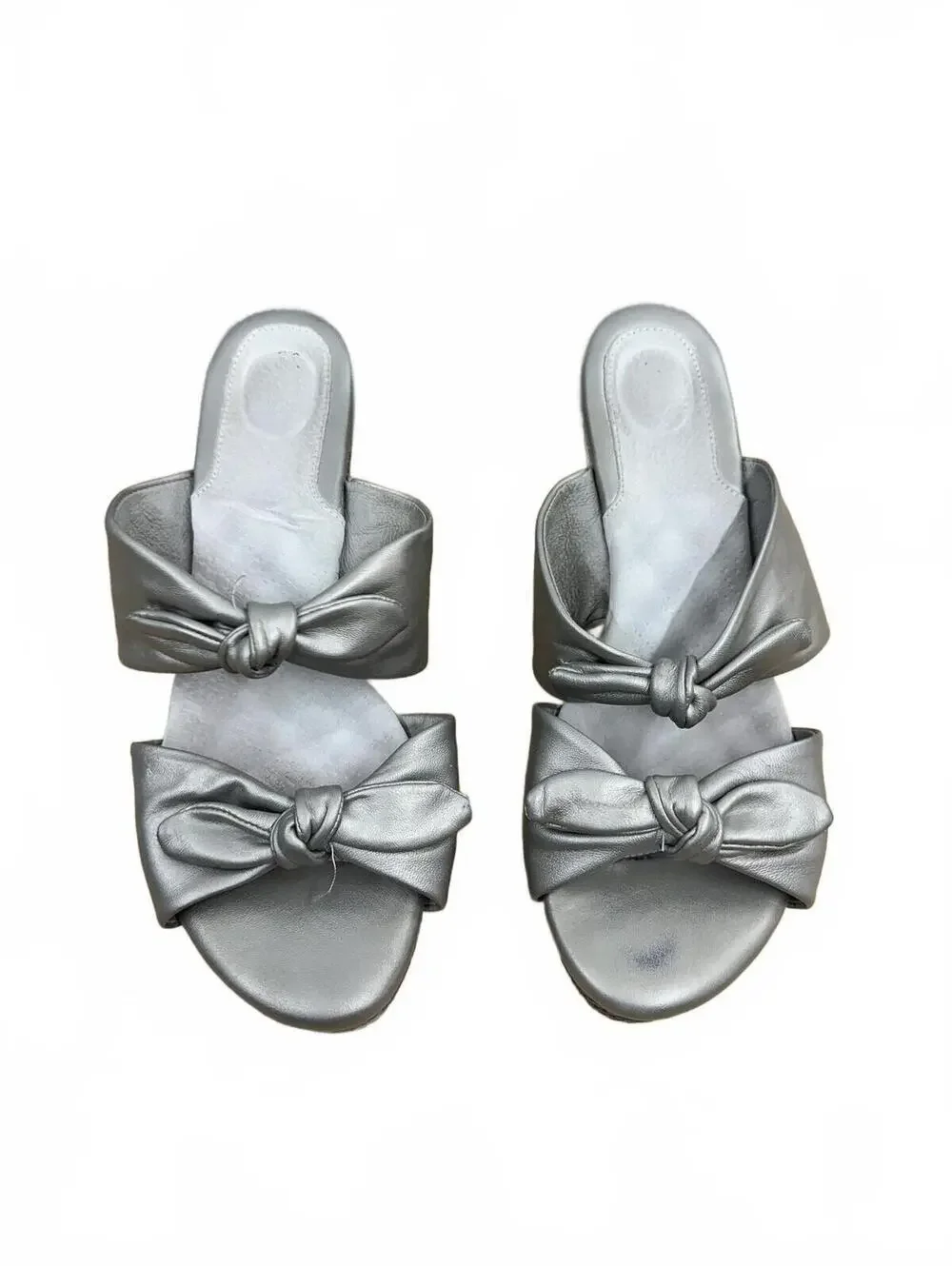 Silver Wedge Sandals with Knotted Bow Detail‎
